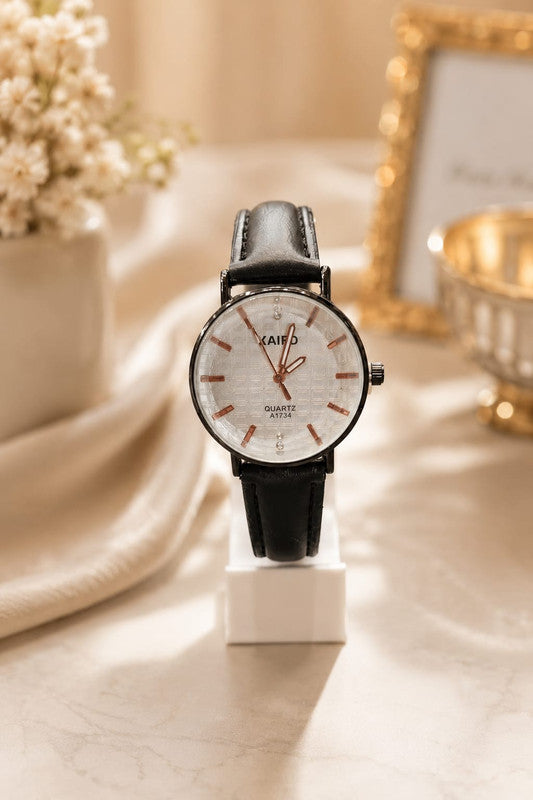 Kaifo Minimalist Analog Quartz Watch with Black Leather Strap