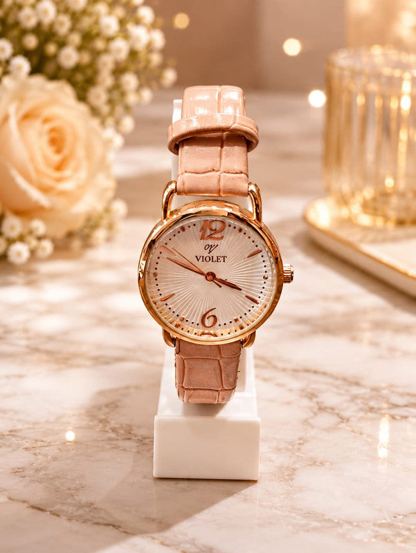 Violet Rose Gold Textured Dial Women's Watch