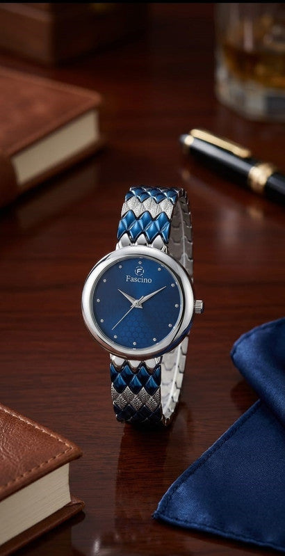 Fascino Women's Blue Textured Dial Metal Bracelet Watch