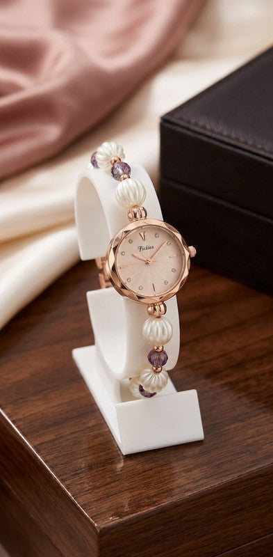 Fickies Pearl Bracelet Rose Gold Analog Watch