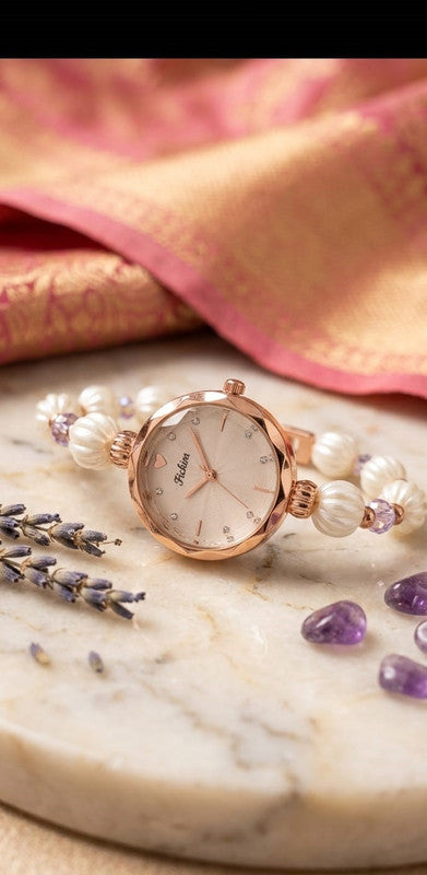 Elegant Rose Gold Pearl Bracelet Watch for Women