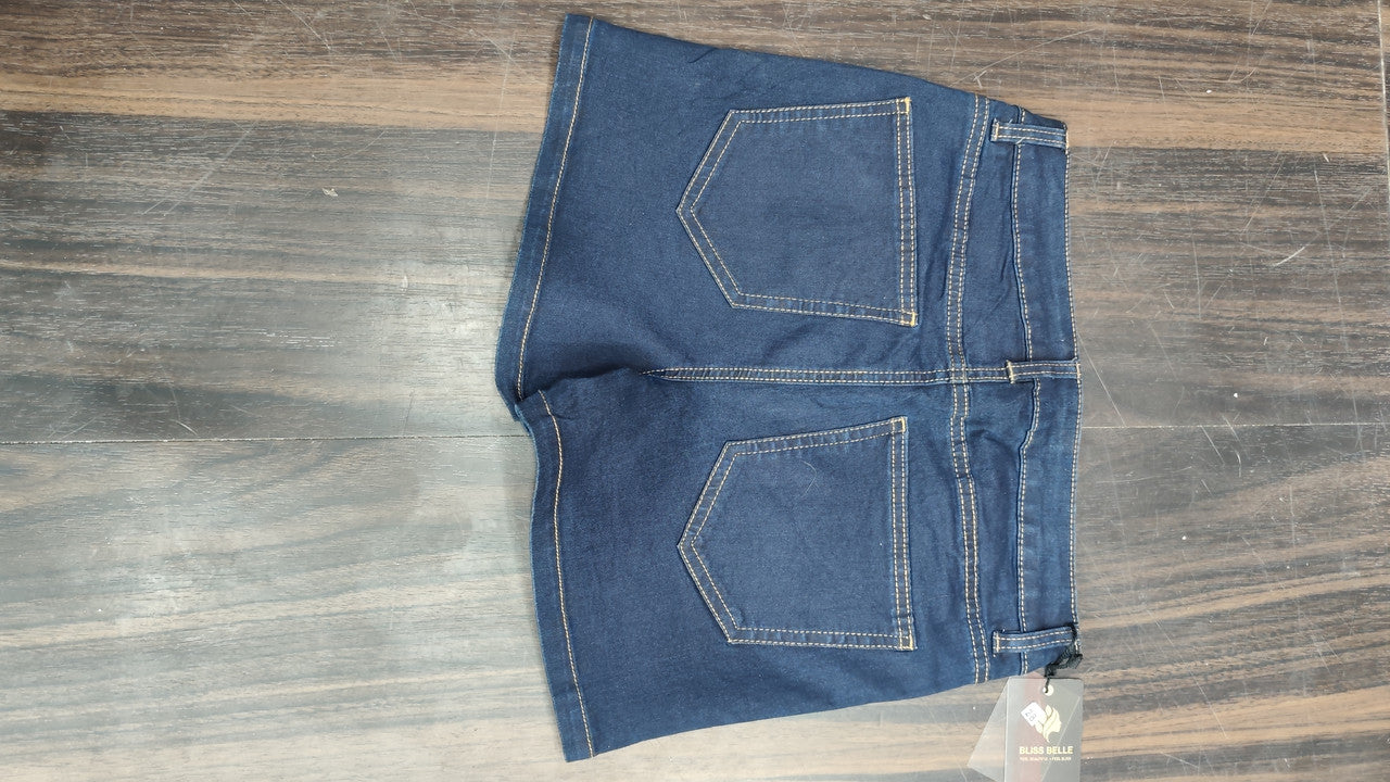 High-Rise Dark Wash Denim Shorts : Size 28