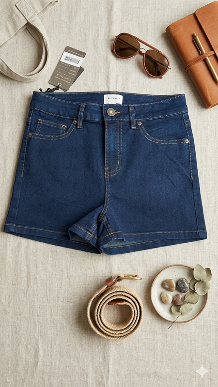 High-Rise Dark Wash Denim Shorts : Size 28