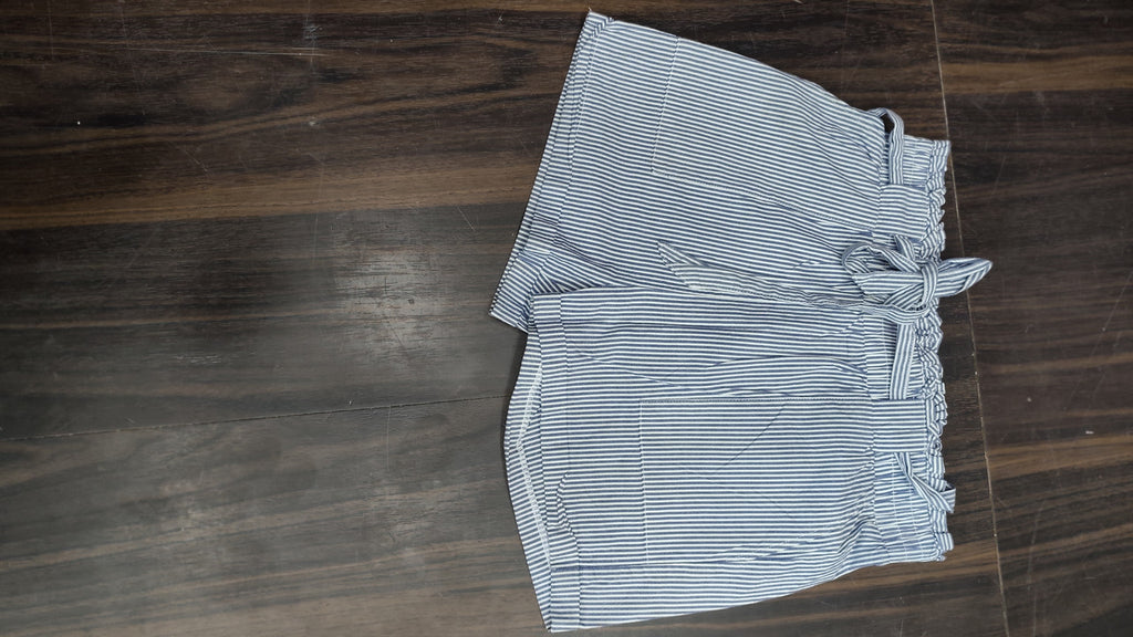 Striped High-Rise Paperbag Shorts with Tie Belt : Size 32
