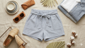 Striped High-Rise Paperbag Shorts with Tie Belt : Size 32