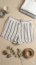 Striped Linen-Blend Drawstring Shorts : Size 34
