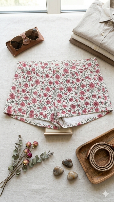 H&M Pink Floral Denim Shorts : Size 32
