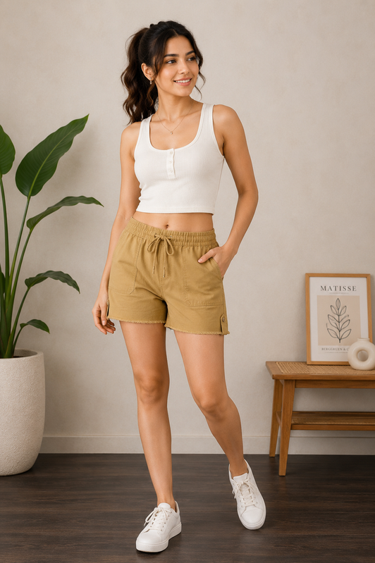 Khaki Chino Jogger Shorts : Size 28
