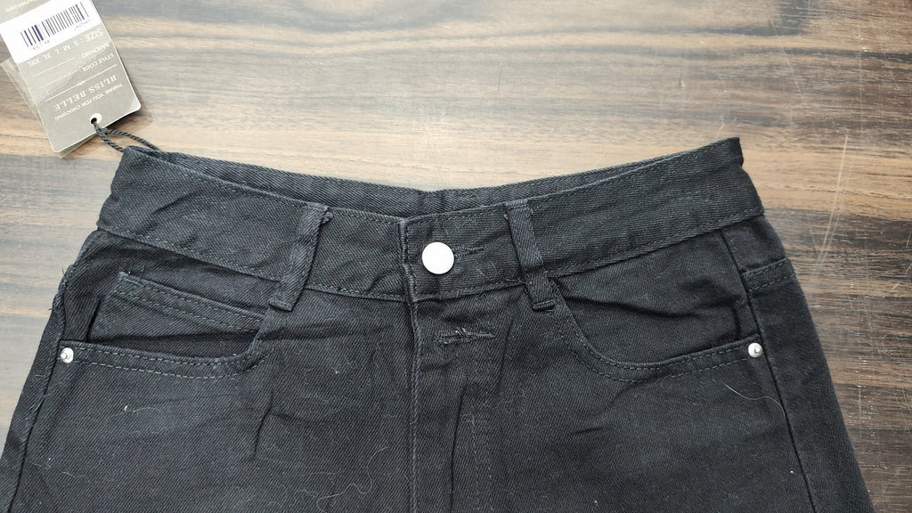 Black High-Rise Distressed Denim Shorts : Size 36
