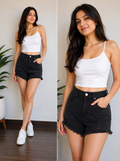 Black High-Rise Distressed Denim Shorts : Size 36