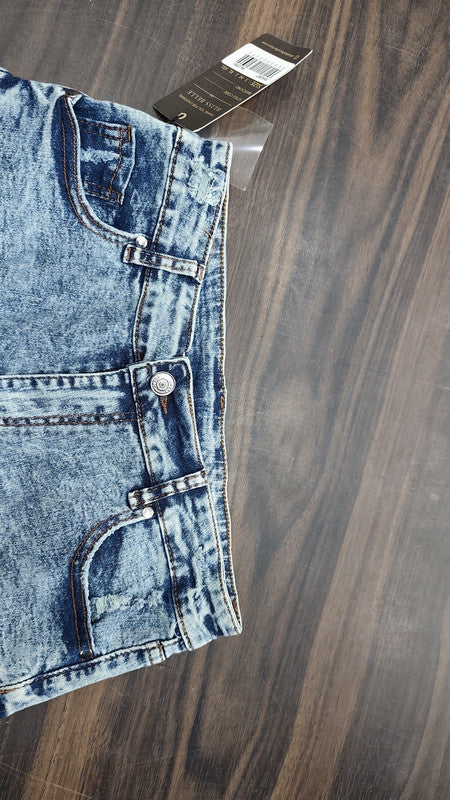 High-Waist Acid Wash Distressed Denim Shorts : Size 34