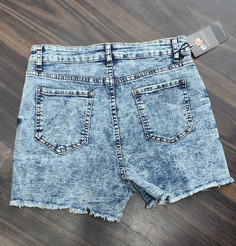 High-Waist Acid Wash Distressed Denim Shorts : Size 34