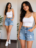 High-Waist Acid Wash Distressed Denim Shorts : Size 34