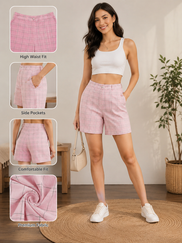 Pink Plaid Chino Shorts : Size 34