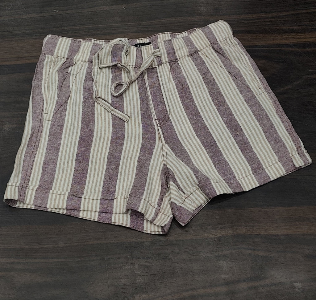 Striped Linen-Blend Pull-On Shorts : Size 32