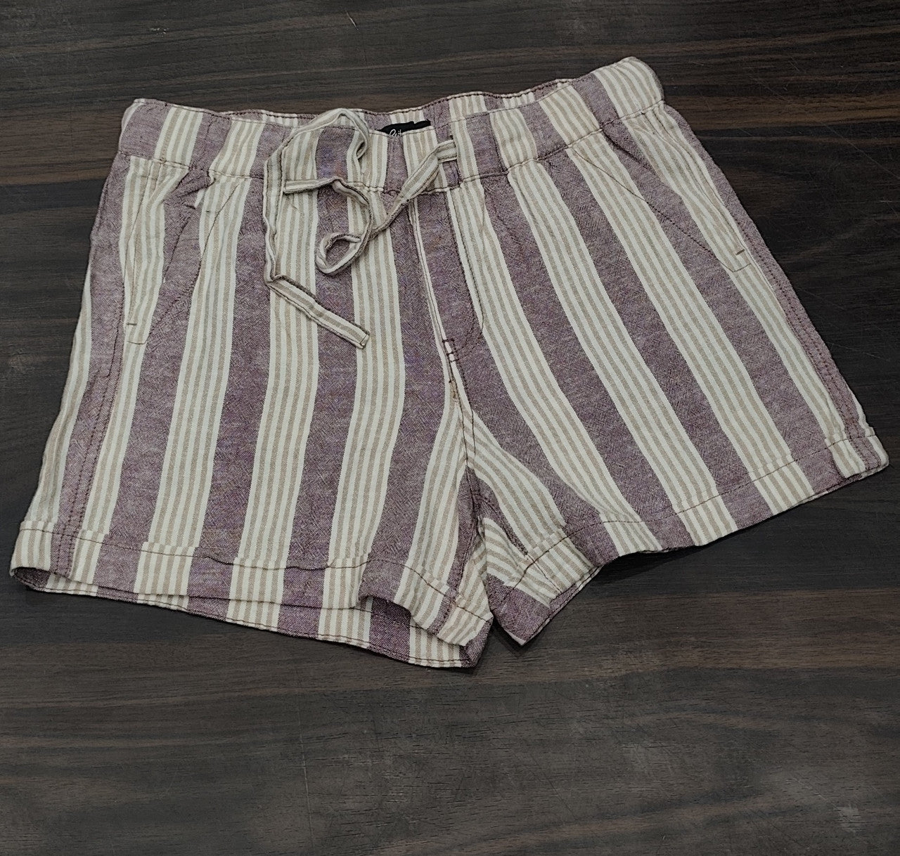 Striped Linen-Blend Pull-On Shorts : Size 32