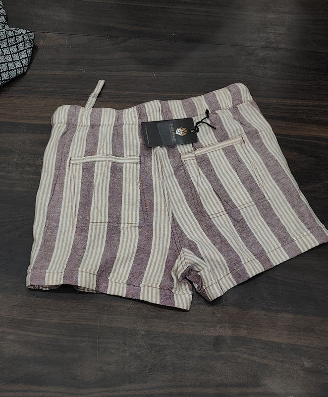 Striped Linen-Blend Pull-On Shorts : Size 32