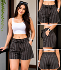 Black and White Pinstripe Belted Culottes : Size 32
