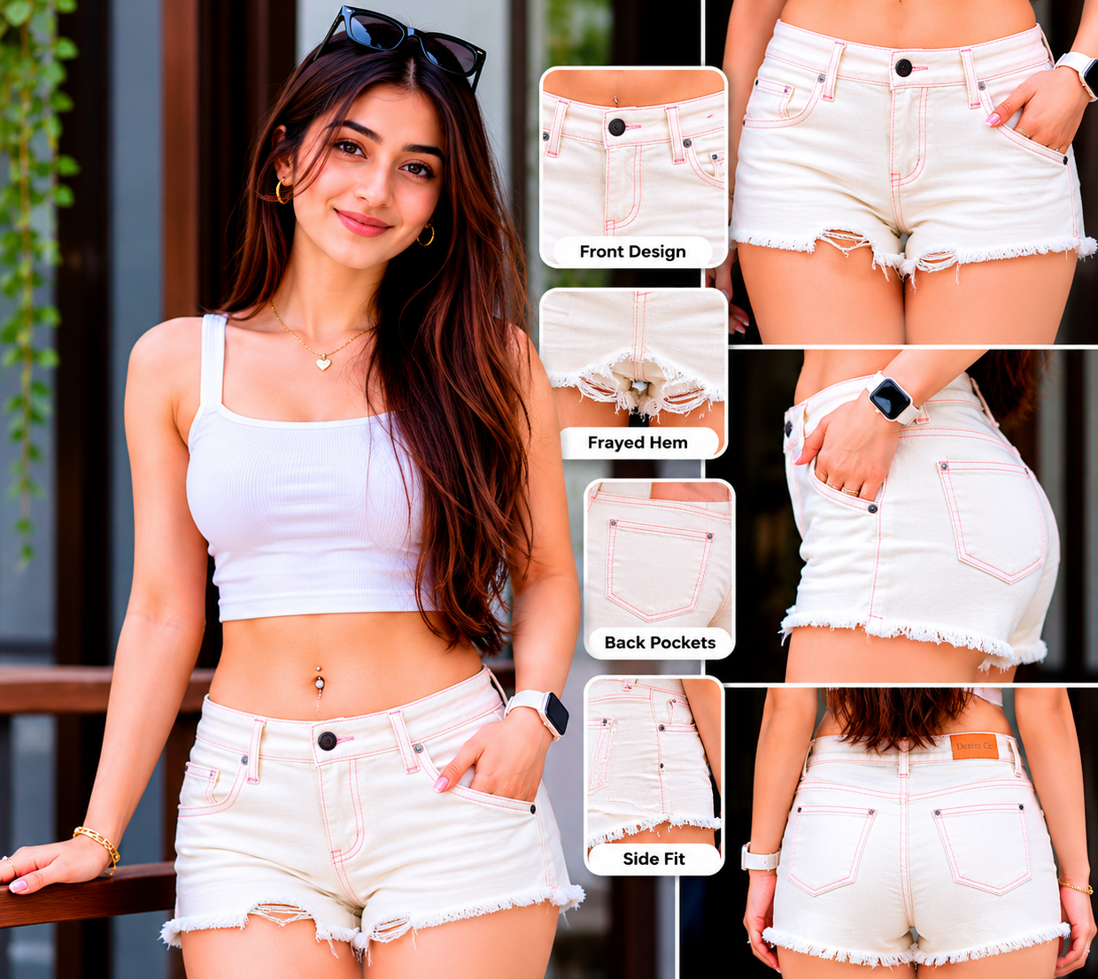 Cream Denim Cut-Off Shorts : Size 32