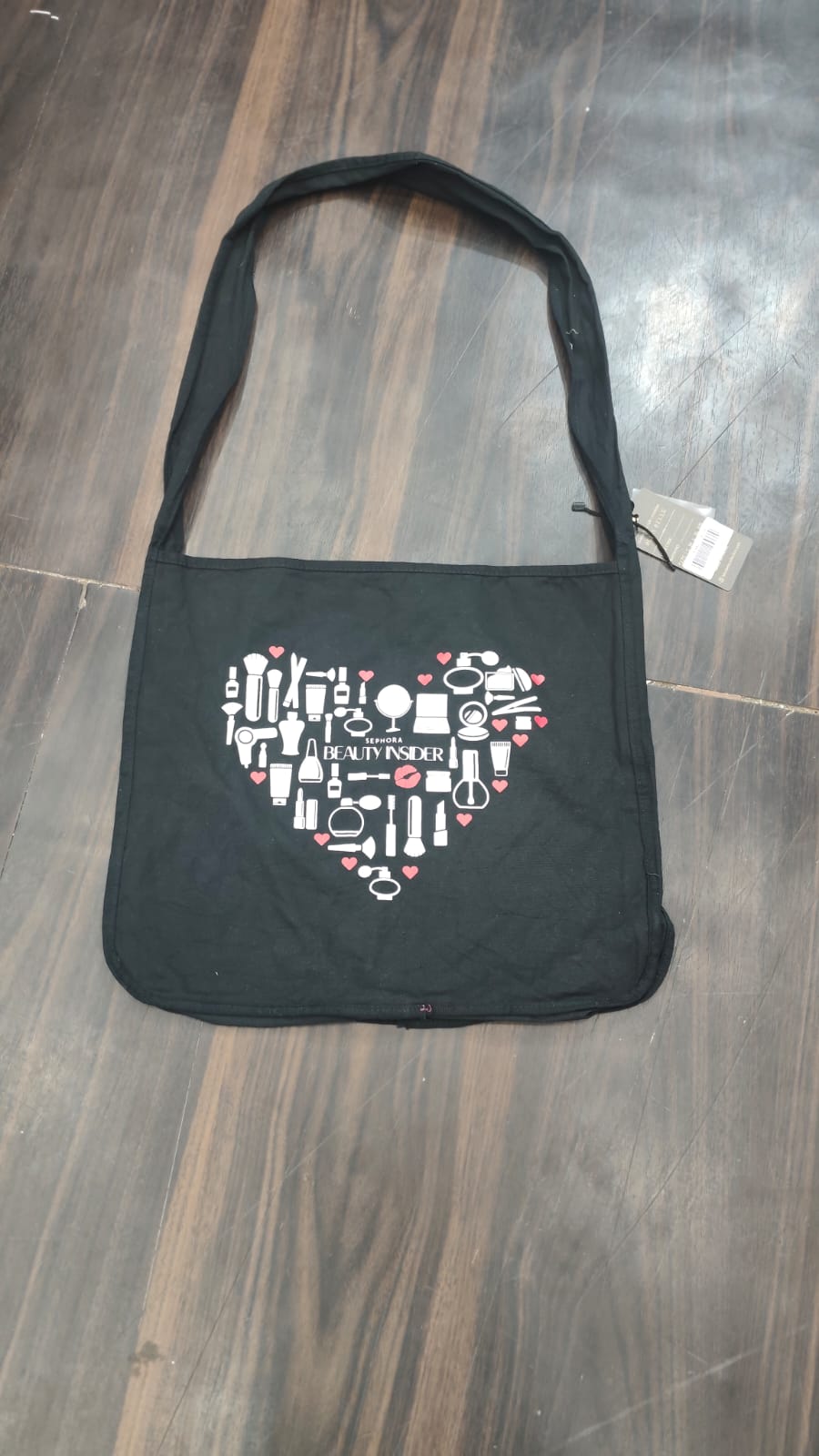 Sephora VIB ROUGE Makeup Heart Tote Bag Black Crossbody large canvas cotton soft