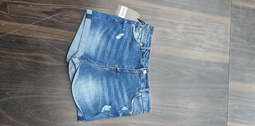Women’s Distressed Mid-Wash Cuffed Denim Shorts : Size 28