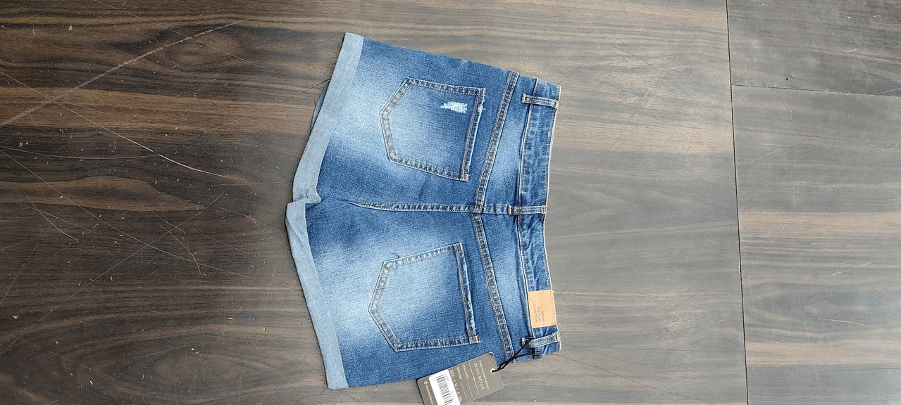 Women’s Distressed Mid-Wash Cuffed Denim Shorts : Size 28