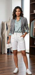 Women's Premium White Cotton Chino Shorts - Regular Fit : Size 30