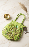 Lime Green Embellished Tote Bag – Hand-Embroidered with Sequins & Shells