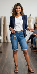 Women's Mid-Rise Cuffed Denim Bermuda Shorts : Size 34