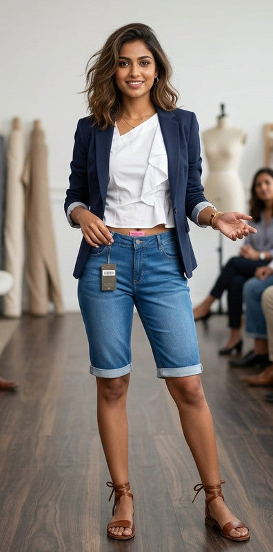 Women's Mid-Rise Cuffed Denim Bermuda Shorts : Size 34