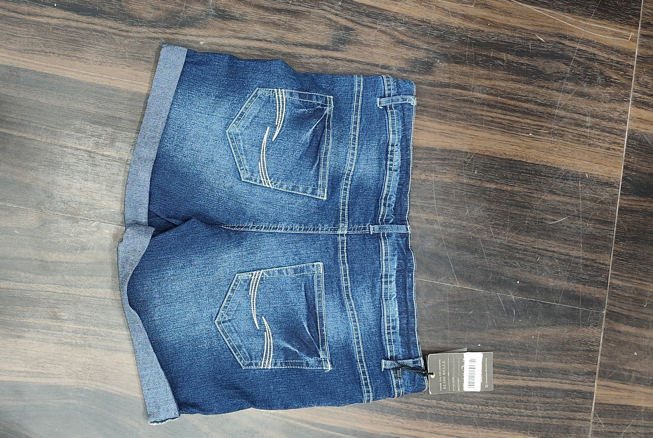 Mid-Rise Blue Cuffed Denim Shorts for Women : Size 38