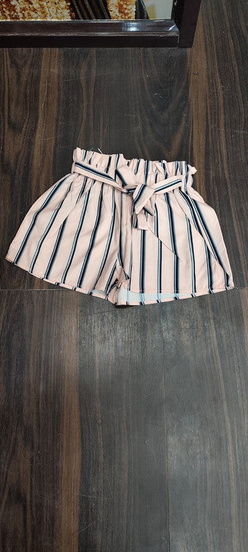 Striped Paperbag Waist Belted Shorts : Size 24