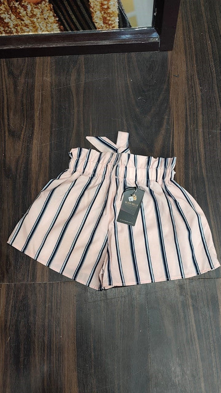 Striped Paperbag Waist Belted Shorts : Size 24