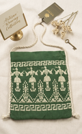 Artisan Weaving Collection – Handwoven Green Cotton Bag with Traditional Motifs & Rope Strap