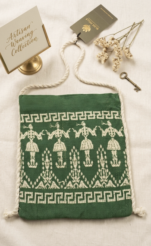 Artisan Weaving Collection – Handwoven Green Cotton Bag with Traditional Motifs & Rope Strap