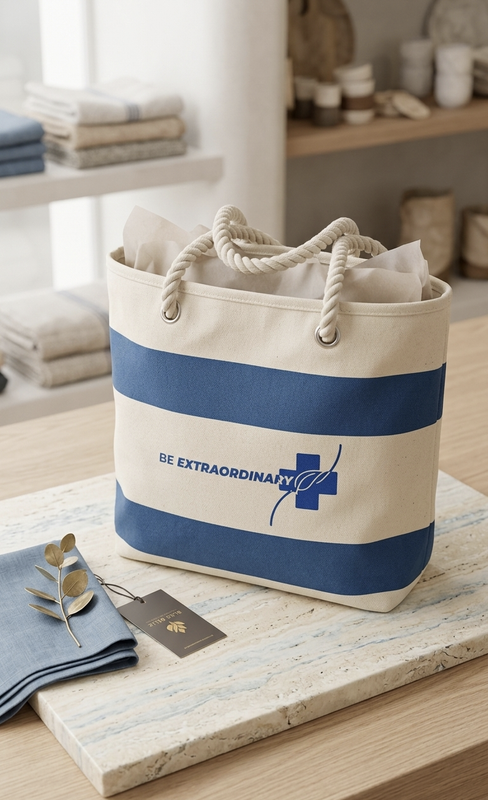 Nautical Striped Cotton Canvas Tote Bag with Cotton Rope Handles