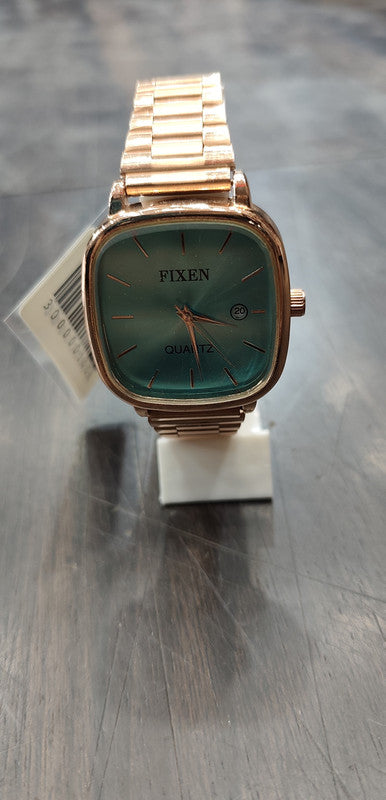 Fixen Classic Square Series: Rose Gold & Turquoise Analog Watch