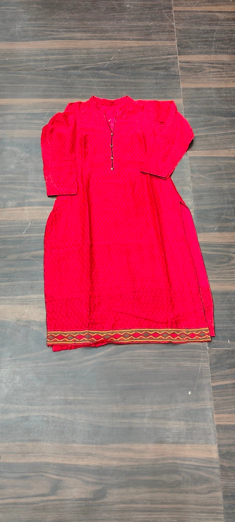 Red Floral/Geometric Printed Straight Kurti - Cotton - Size: XS