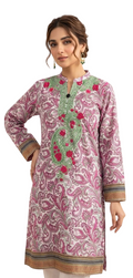 Paisley Printed and Embroidered Pakistani Kurta - Cotton - Size: XL