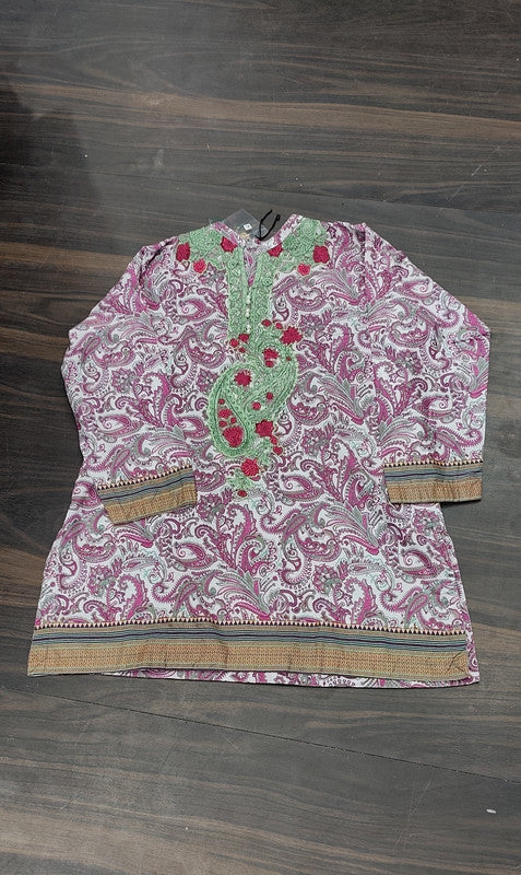 Paisley Printed and Embroidered Pakistani Kurta - Cotton - Size: XL