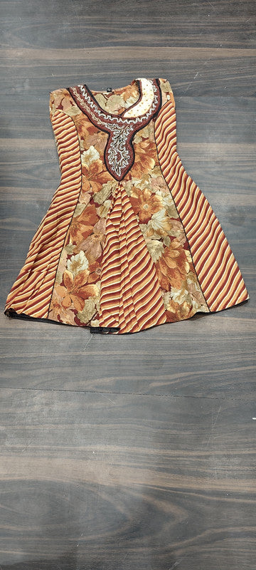 Floral and Striped Sleeveless Tunic Kurti - Cotton - Size: XXS