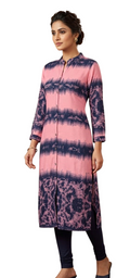 Elegant Pink & Navy Printed A-Line Kurta - Cotton - Size: XS