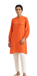 Women's Vibrant Orange Solid Cotton Kurti with Mandarin Collar & Chest Pocket - Cotton - Size: M