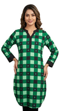 Green & Black Checked Cotton Kurti - Cotton - Size: XXL
