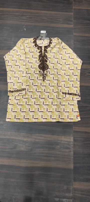 Yellow Printed Cotton Short Kurti - Cotton - Size: 3XL