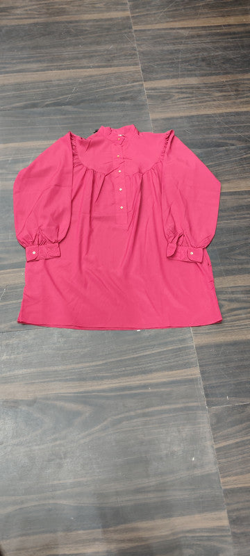 Vibrant Fuchsia Ruffle-Detail Cotton Tunic - Cotton - Size: XXL