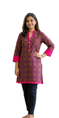 Meeranshi Purple Floral Cotton Kurti - Cotton - Size: XL