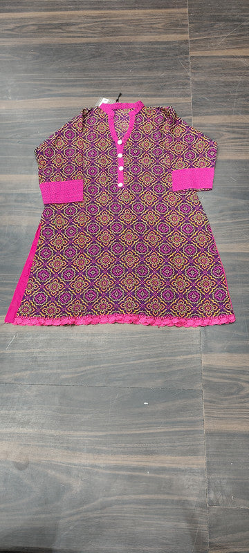 Meeranshi Purple Floral Cotton Kurti - Cotton - Size: XL