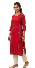 Elegant Dual-Tone Red Cotton Kurti - Cotton - Size: L