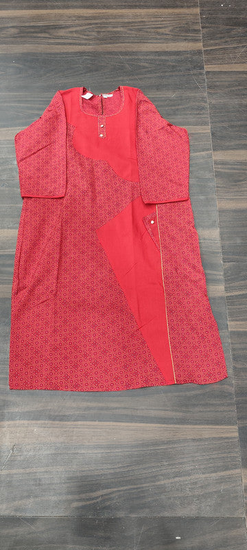 Elegant Dual-Tone Red Cotton Kurti - Cotton - Size: L